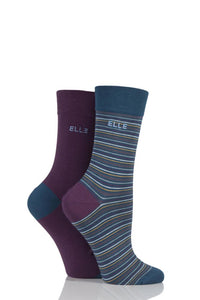 Ladies 2 Pair Elle Bamboo Striped and Plain Socks