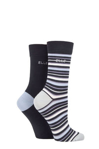Ladies 2 Pair Elle Bamboo Striped and Plain Socks