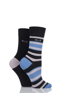 Ladies 2 Pair Elle Bamboo Striped and Plain Socks