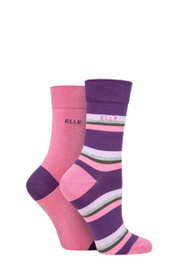 Ladies 2 Pair Elle Bamboo Striped and Plain Socks