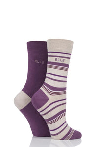 Ladies 2 Pair Elle Bamboo Striped and Plain Socks