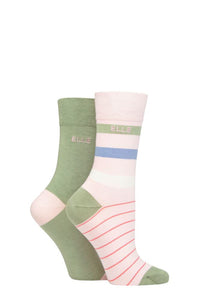 Ladies 2 Pair Elle Bamboo Striped and Plain Socks