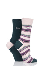Load image into Gallery viewer, Ladies 2 Pair Elle Bamboo Striped and Plain Socks