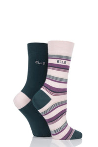 Ladies 2 Pair Elle Bamboo Striped and Plain Socks