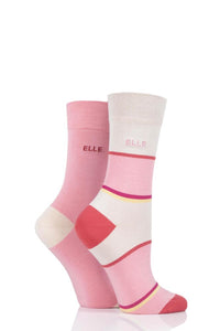 Ladies 2 Pair Elle Bamboo Striped and Plain Socks