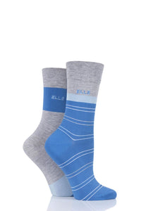 Ladies 2 Pair Elle Bamboo Striped and Plain Socks