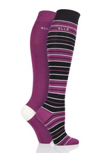 Load image into Gallery viewer, Ladies 2 Pair Elle Bamboo Striped and Plain Knee High Socks