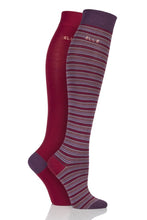 Load image into Gallery viewer, Ladies 2 Pair Elle Bamboo Striped and Plain Knee High Socks