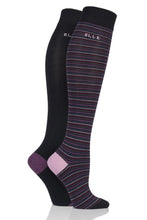 Load image into Gallery viewer, Ladies 2 Pair Elle Bamboo Striped and Plain Knee High Socks