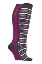 Load image into Gallery viewer, Ladies 2 Pair Elle Bamboo Striped and Plain Knee High Socks