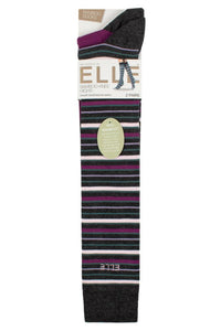 Ladies 2 Pair Elle Bamboo Striped and Plain Knee High Socks