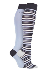 Ladies 2 Pair Elle Bamboo Striped and Plain Knee High Socks
