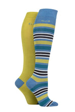 Load image into Gallery viewer, Ladies 2 Pair Elle Bamboo Striped and Plain Knee High Socks