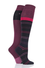 Load image into Gallery viewer, Ladies 2 Pair Elle Bamboo Striped and Plain Knee High Socks