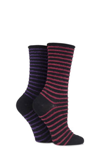 Ladies 2 Pair Elle Bamboo Feather Striped Socks