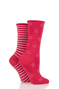 Ladies 2 Pair Elle Bamboo Feather Striped Socks