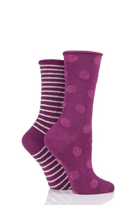Ladies 2 Pair Elle Bamboo Feather Striped Socks