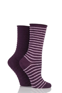 Ladies 2 Pair Elle Bamboo Feather Striped Socks