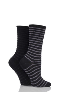 Ladies 2 Pair Elle Bamboo Feather Striped Socks