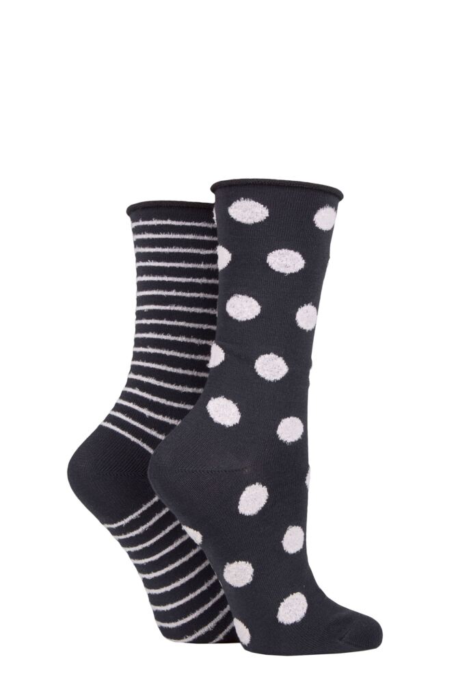 Ladies 2 Pair Elle Bamboo Feather Striped Socks