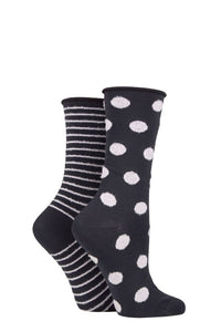 Ladies 2 Pair Elle Bamboo Feather Striped Socks