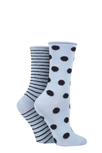 Ladies 2 Pair Elle Bamboo Feather Striped Socks