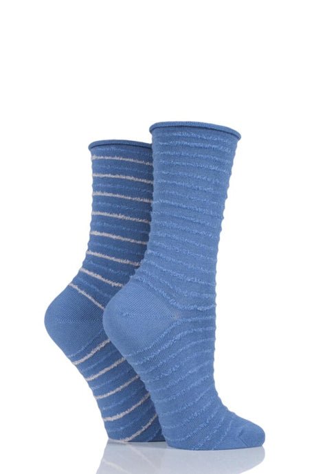 Ladies 2 Pair Elle Bamboo Feather Striped Socks