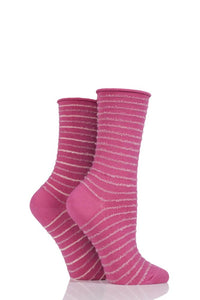 Ladies 2 Pair Elle Bamboo Feather Striped Socks