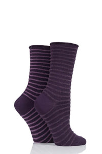Ladies 2 Pair Elle Bamboo Feather Striped Socks