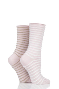 Ladies 2 Pair Elle Bamboo Feather Striped Socks