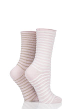 Load image into Gallery viewer, Ladies 2 Pair Elle Bamboo Feather Striped Socks