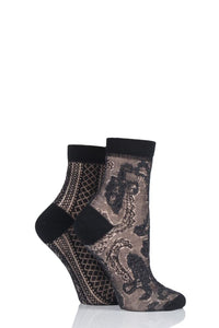 Ladies 2 Pair Elle Lacy Bamboo Anklet Socks