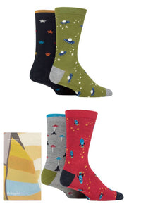 Mens 4 Pair Thought Gift Boxed Arcade Rockets Organic Cotton and Bamboo Socks