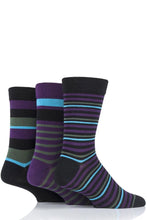 Load image into Gallery viewer, Mens 3 Pair SOCKSHOP Comfort Cuff Gentle Bamboo Striped Socks with Smooth Toe Seams