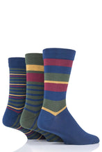 Load image into Gallery viewer, Mens 3 Pair SOCKSHOP Comfort Cuff Gentle Bamboo Striped Socks with Smooth Toe Seams