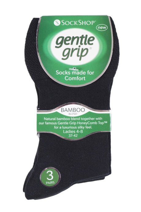 Ladies 3 Pair Gentle Grip Plain Bamboo Socks