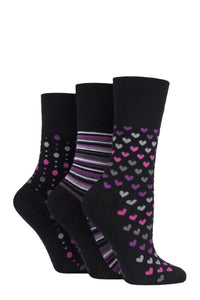 Ladies 3 Pair Gentle Grip Patterned Bamboo Socks