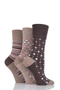 Ladies 3 Pair Gentle Grip Patterned Bamboo Socks