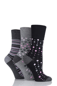 Ladies 3 Pair Gentle Grip Patterned Bamboo Socks