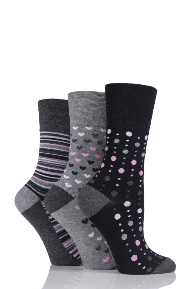 Ladies 3 Pair Gentle Grip Patterned Bamboo Socks