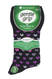 Ladies 3 Pair Gentle Grip Patterned Bamboo Socks