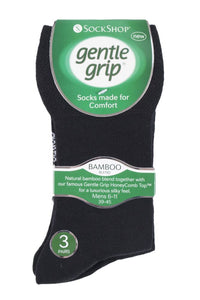 Mens 3 Pair Gentle Grip Plain Bamboo Socks