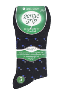 Mens 3 Pair Gentle Grip Patterned Bamboo Socks