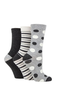 Ladies 3 Pair Elle Spotty and Stripe Feather Bamboo Socks