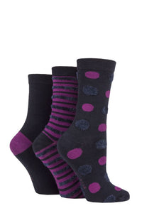 Ladies 3 Pair Elle Spotty and Stripe Feather Bamboo Socks