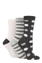 Load image into Gallery viewer, Ladies 3 Pair Elle Spotty and Stripe Feather Bamboo Socks