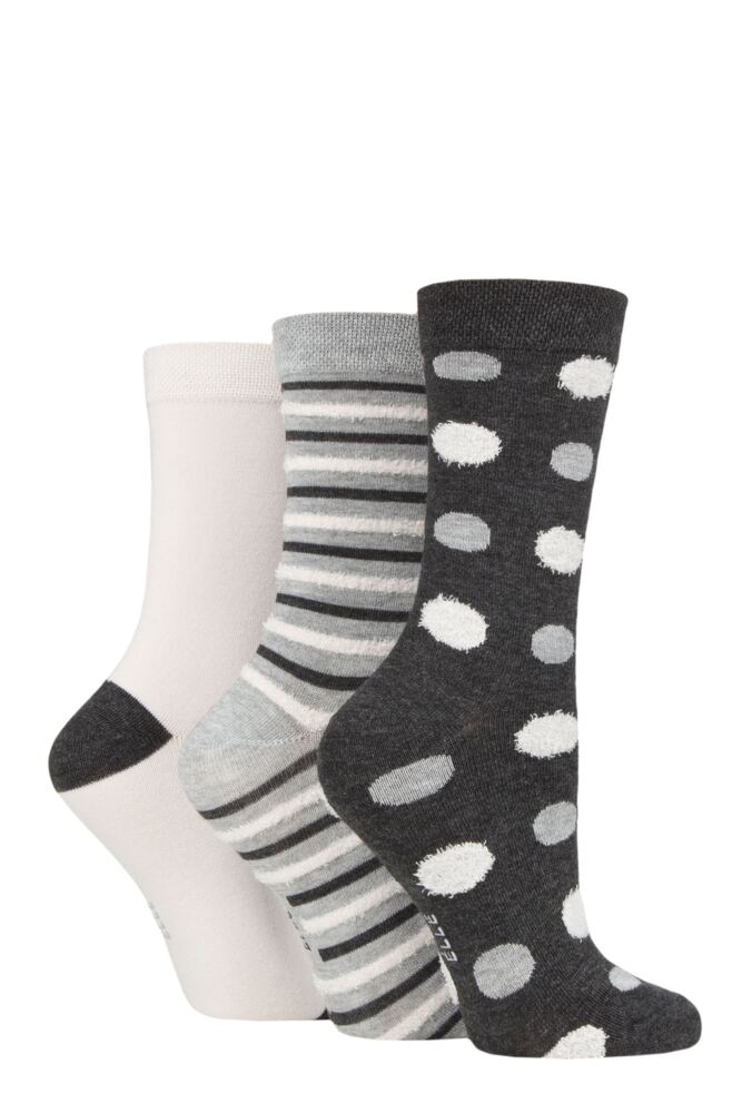 Ladies 3 Pair Elle Spotty and Stripe Feather Bamboo Socks