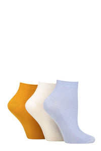 Ladies 3 Pair Elle Ribbed Bamboo Ankle Socks
