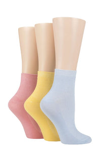 Ladies 3 Pair Elle Ribbed Bamboo Ankle Socks