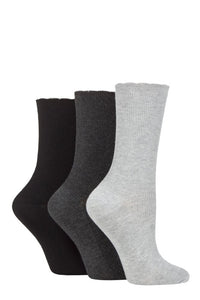 Ladies 3 Pair Elle Ribbed Bamboo Socks with Scallop Top